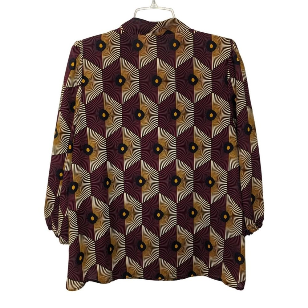 A Love Story 3/4" sleeve geometry burgundy yellow career pull over top XL‎ - Picture 3 of 12